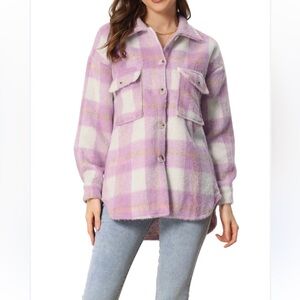 394. Plaid Button Down Shacket In Purple